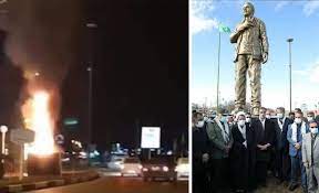 ایران کے مقتول کمانڈر قاسم سلیمانی کا مجسمہ نذرِآتش